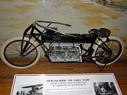 Wire wheels on a 1906 Curtiss V-8 motorcycle