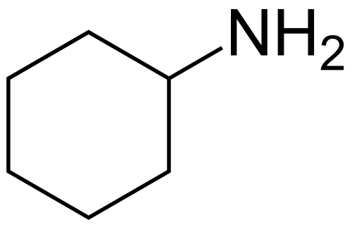 2D representation of the chemical structure of cyclohexylamine.