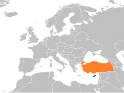 Map indicating locations of Cyprus and Turkey