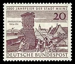 Postage stamp celebrating the city of Mainz's 2000th anniversary, 1962