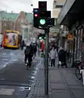 Separate traffic light for motorists and cyclists on cycle track in Denmark
