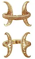 Gold bracelet found at Biia Romania; dated to Hallstatt; National Museum, Budapest Hungary[76]