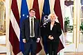 Ambassador Daniel Olsson (2025–present) with the Speaker of the Saeima Daiga Mieriņa.