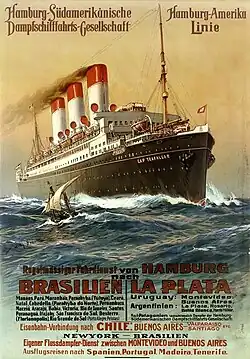 Poster (ca. 1913) Cap Trafalgar of the Hamburg-South America Line