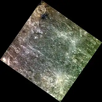Regional approximate color view by MESSENGER, with Mahler along upper left margin