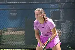 Daria Kasatkina practicing on court at the 2024 DC Open