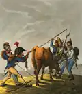 Story of a Swiss Cow (the fighting between Suvorov's soldiers and French during the Swiss campaign, in which a large portion of the mountain population's livestock fell victim). Zurich Central Library, Prints and Drawings Collection