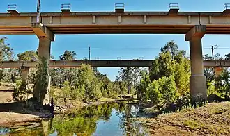 Central Western railway line crossing the Dawson River between Boolburra and Duaringa, 2017