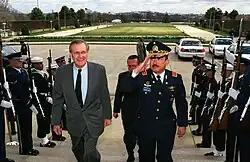 A photograph of Juan Antonio Martínez Varela with Donald Rumsfeld