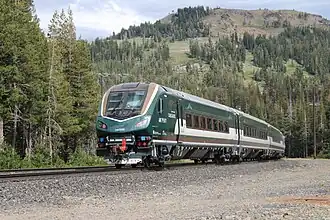 A Siemens Venture cab car for Amtrak Cascades with streamlined ALC-42 locomotive cab design