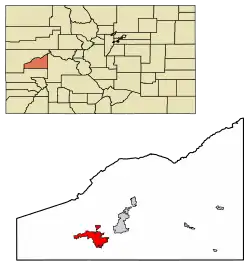 Location within Delta County and Colorado <