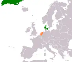 Map indicating locations of Denmark and Netherlands