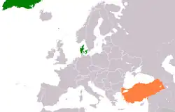 Map indicating locations of Denmark and Turkey