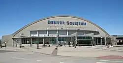 View of entrances to the Denver Coliseum, shown in 2009