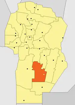 Location of Juárez Celman Department in Córdoba Province