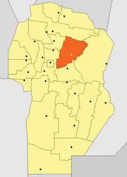 Location of Río Primero Department in Córdoba Province