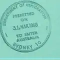 Arrival stamp Sydney via ship - 1968