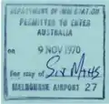 Arrival stamp Melbourne Airport - 1970