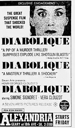 Newspaper advertisement for Diabolique from 1966