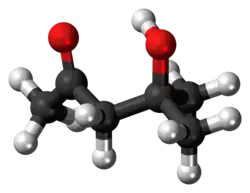 Ball-and-stick model of the diacetone alcohol molecule
