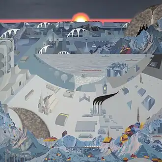 Example of a painting that combines various perspectives: The Frozen City (Museum of Art Aarau, Switzerland) by Matthias A. K. Zimmermann