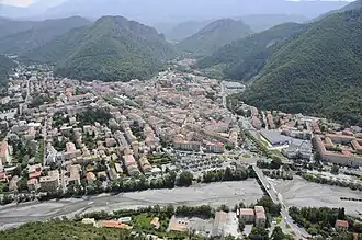 An aerial view of the centre from west to east