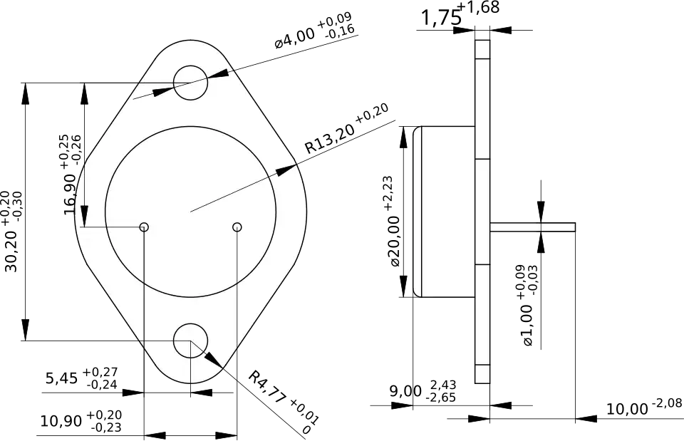 Dimensions TO-3 package in mm[1]