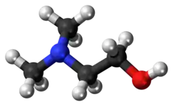 Ball-and-stick model of the dimethylethanolamine molecule