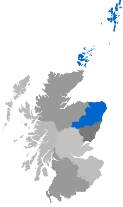 Map showing Aberdeen & Orkney as a coloured area covering the area around Aberdeen, with Orkney and Sheltand