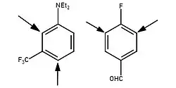 Substituents add ortho to the amine in diethyl-(meta-trifluoromethyl)aniline and ortho to the fluoride in para-fluorobenzaldehyde