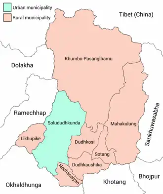 Necha-Salyan Gaupalika in map of Solukhumbu