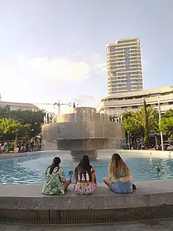 The fountain in 2022. The kinetic artwork was removed permanently in 2016.
