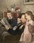 Domestic Happiness (Artist's husband Georg Pauli reading for their children) by Hanna Hirsch-Pauli