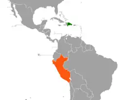 Map indicating locations of Dominican Republic and Peru