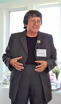 Loring speaking at Maine Women in Media, Lincolnville, Maine, April 28, 2012.