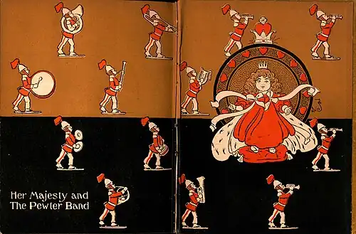 End-paper illustration of The Queen of Merryland and The Pewter Band.