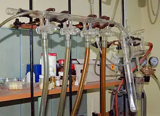 A Schlenk line with four ports