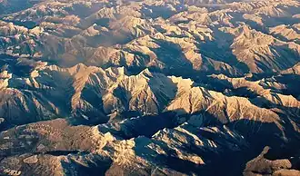Aerial view of the Big Bend Ranges, camera pointed north, with Downie Peak centered