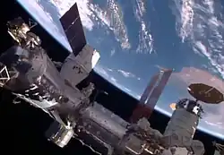 SpaceX CRS-8 and Cygnus CRS OA-6 docked to the International Space Station on April 10, 2016.