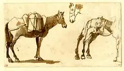 Claude Lorrain – Drawing of mules, including one full-length, 1630–1640