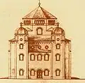 From Kerstin Hagemeyer, Jüdisches Leben in Dresden. Ausstellung anlässlich der Weihe der neuen Synagoge Dresden am 9. November 2001. SLUB Dresden, Berlin 2002, S. 69 Ansicht der Neuen Synagoge zu Dresden, Allgemeine Bauzeitung 12 (1847).- Blatt 105