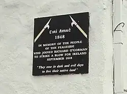 Plaque in Duagh commemorating local involvement in the 1848 Young Ireland rebellion