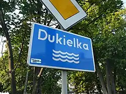 Road sign with the name "Dukielka"