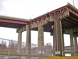 The stubs at the bridge's eastern end, built for the canceled South Mall Expressway.
