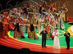 Meng Guanglu (far right) singing during the closing ceremony of the 2009 East Asian Games in Hong Kong.