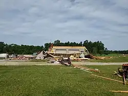 Image 85EF2 damage to a garage near Bryant, Indiana. (from Tornadoes of 2021)