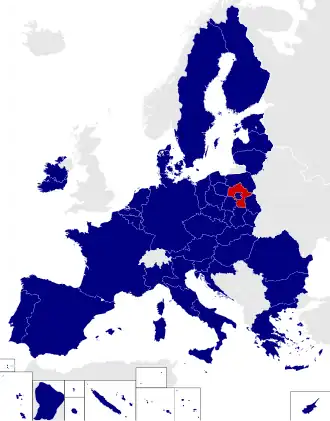 Map of the European Parliament constituencies with Masovian highlighted in red