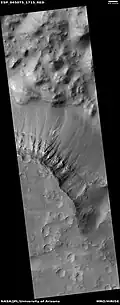 Wide view of layers in wall of Aurorae Chaos, as seen by HiRISE under HiWish program