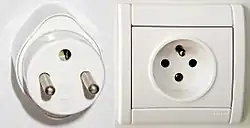 Type&nbsp;E (Belgian/French) – CEE&nbsp;7/6 plug & CEE&nbsp;7/5 socket; max 16&nbsp;A