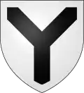 Arms of the Earl of Glencairn, chief of Clan Cunningham: Argent, a shakefork sable